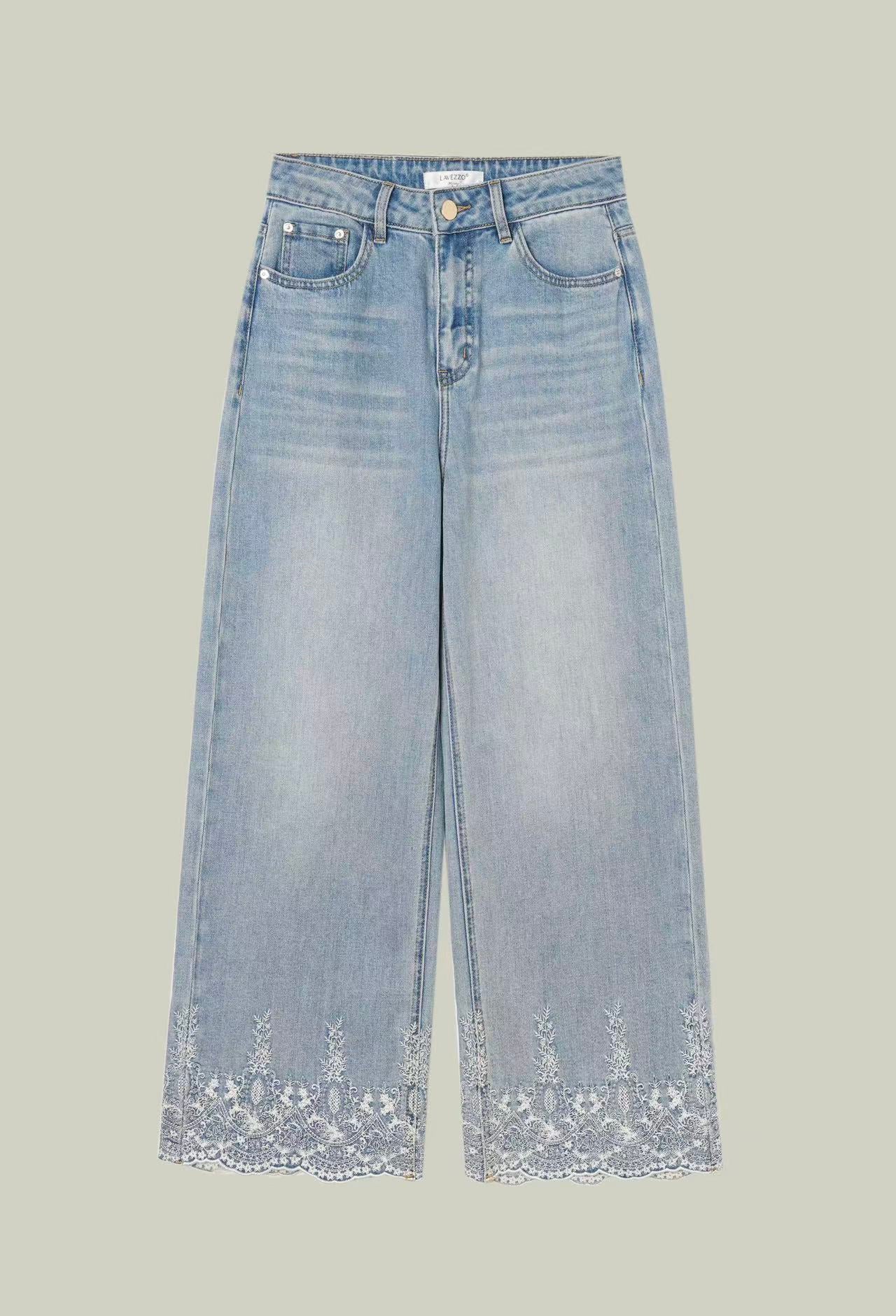 LAVEZZO Jeans a gamba dritta con ricamo in pizzo