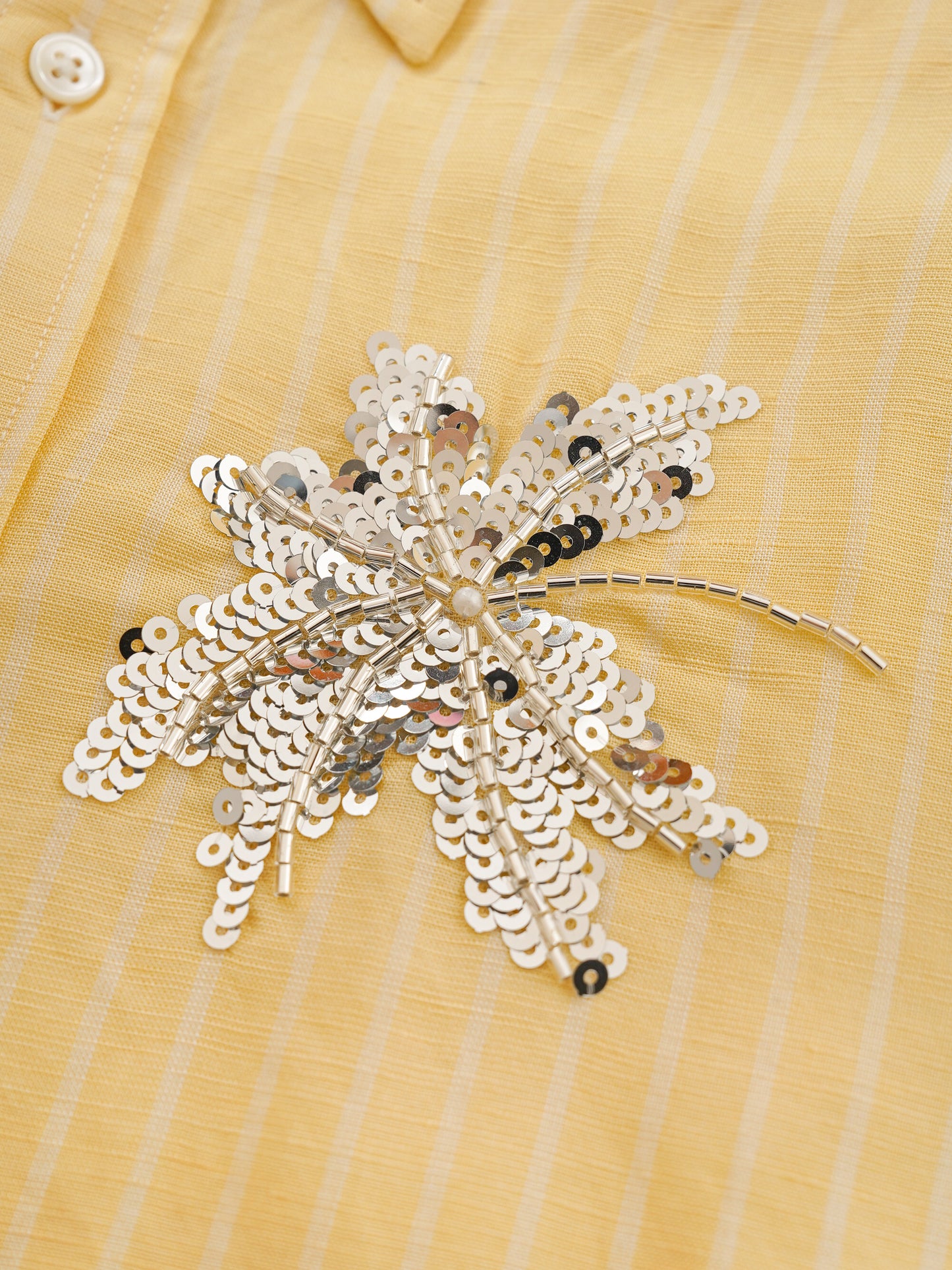 Camicia a righe in lino con paillettes ricamate