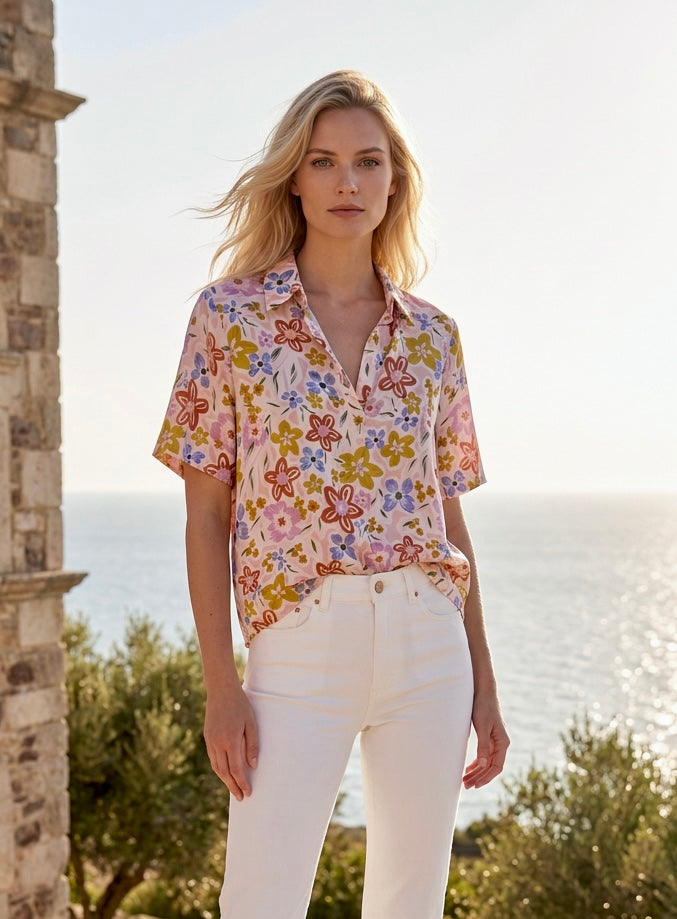 LAVEZZO Blusa in Seta Pesante Acquerello d’Estate