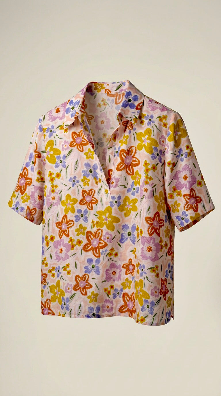 LAVEZZO Blusa in Seta Pesante Acquerello d’Estate