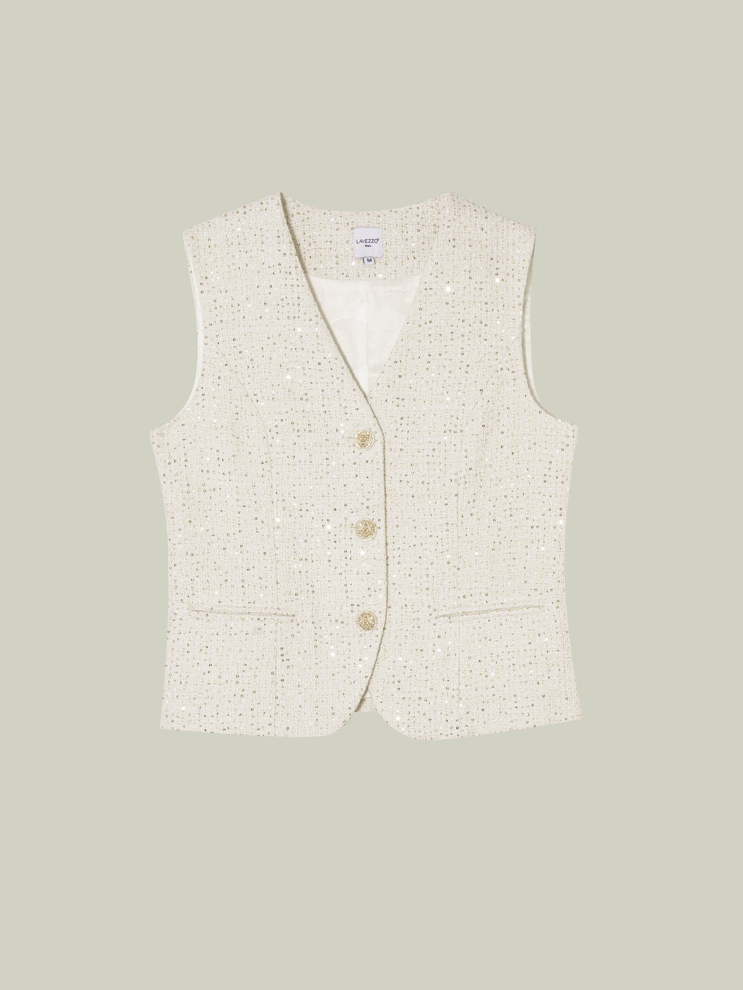 Gilet Avorio con Paillettes Dorate