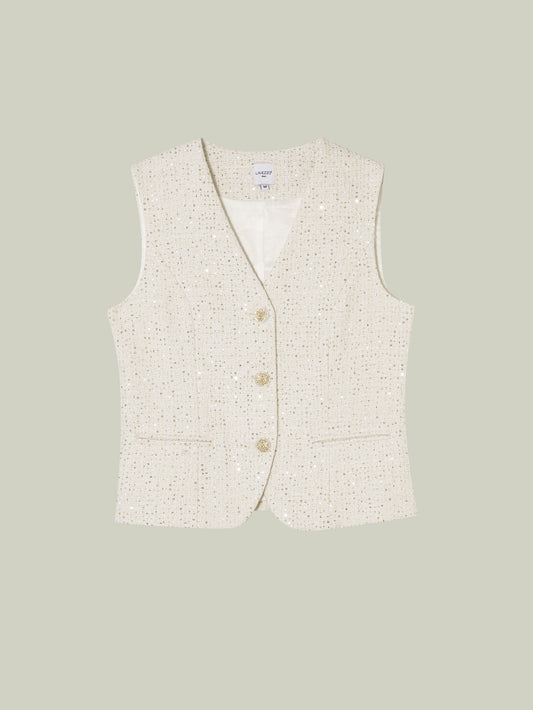 Gilet Avorio con Paillettes Dorate