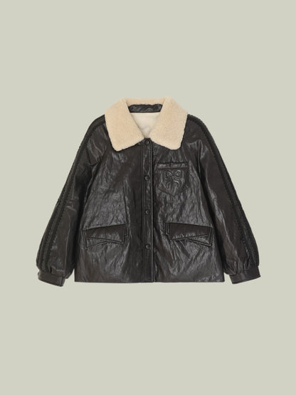 Piumino ecopelle cerata e shearling toscana