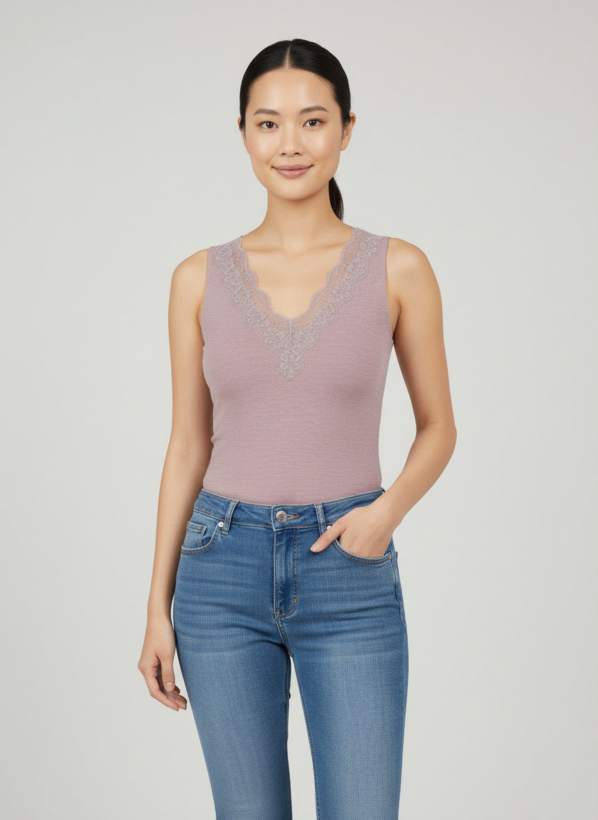 Canottiera termica in pizzo v-neck