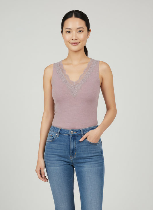 Canottiera termica in pizzo v-neck