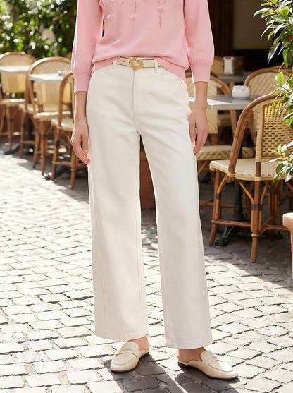 Diagonal-seam wide straight-leg jeans