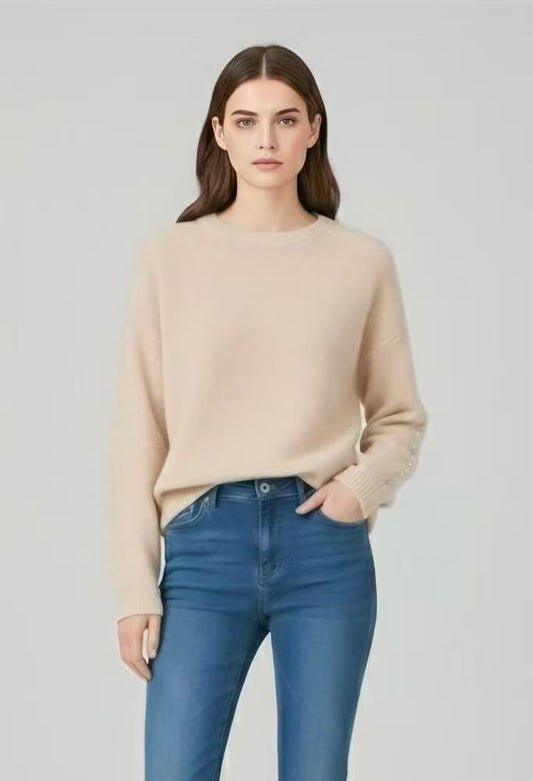 Maglione in cashmere con perle decorative