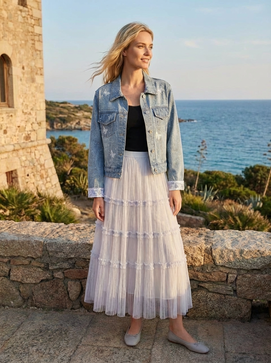 Giacca in denim con farfalle e strass LAVEZZO