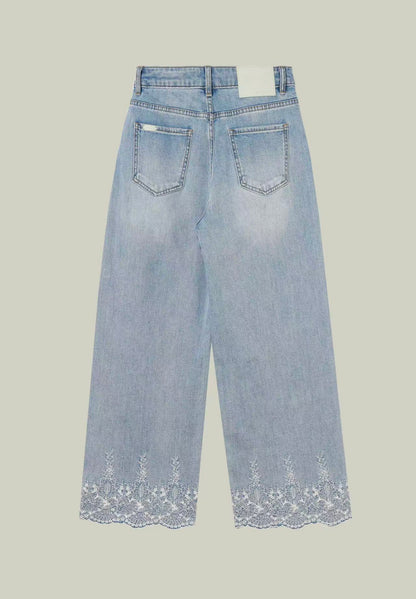 LAVEZZO Jeans a gamba dritta con ricamo in pizzo