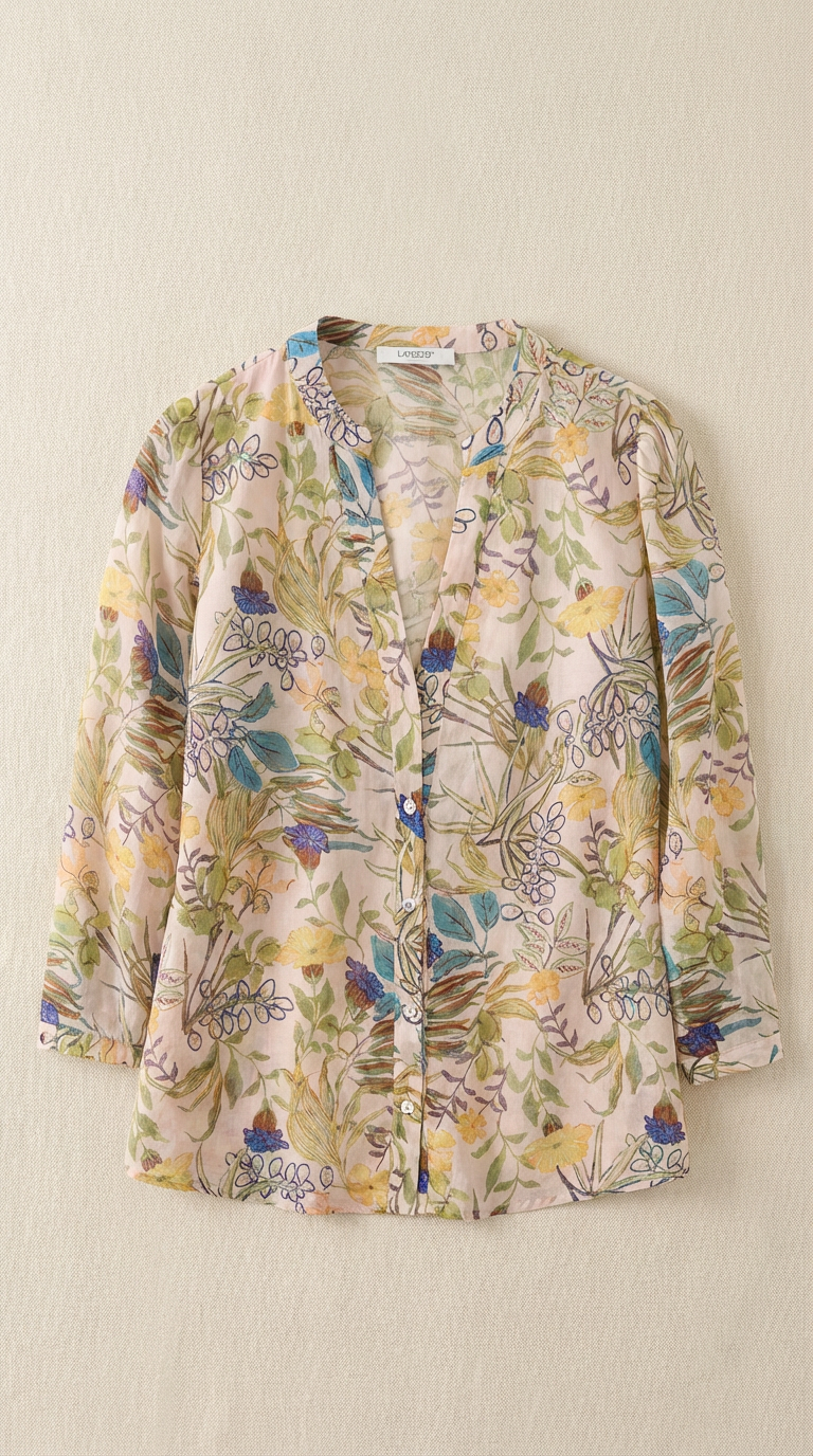LAVEZZO Camicia 3/4 in lyocell e lino 'Giardino Romano'