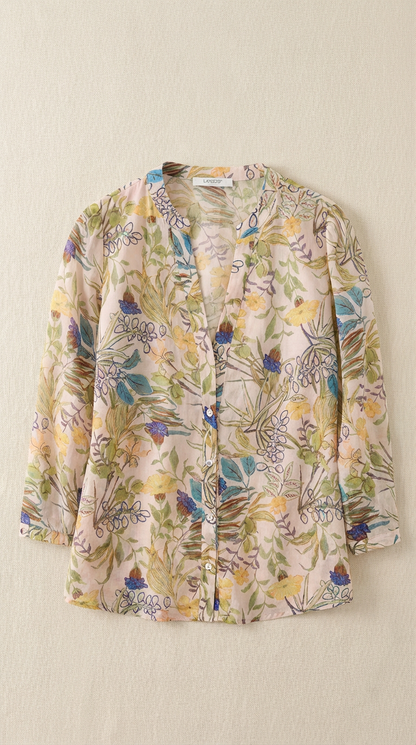 LAVEZZO Camicia 3/4 in lyocell e lino 'Giardino Romano'