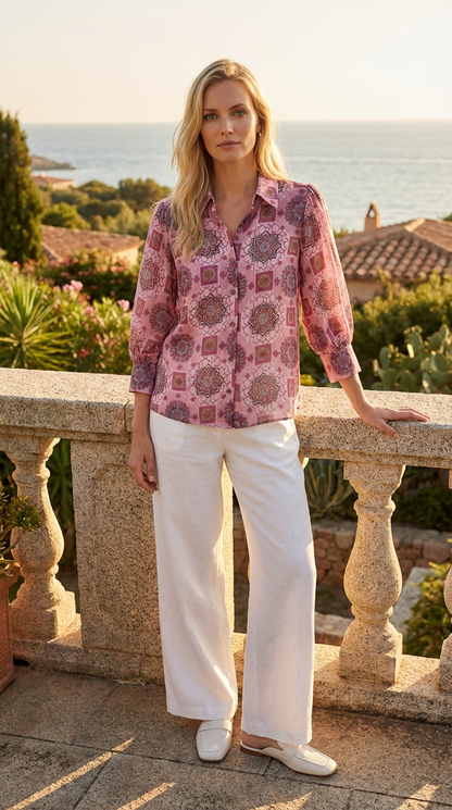 LAVEZZO Camicia Jacquard Rosa Manica 3/4
