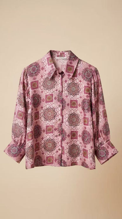 LAVEZZO Camicia Jacquard Rosa Manica 3/4