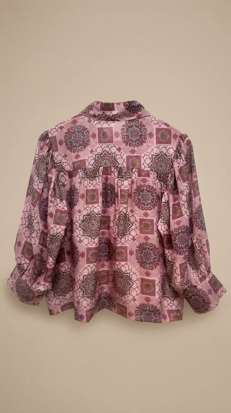 LAVEZZO Camicia Jacquard Rosa Manica 3/4