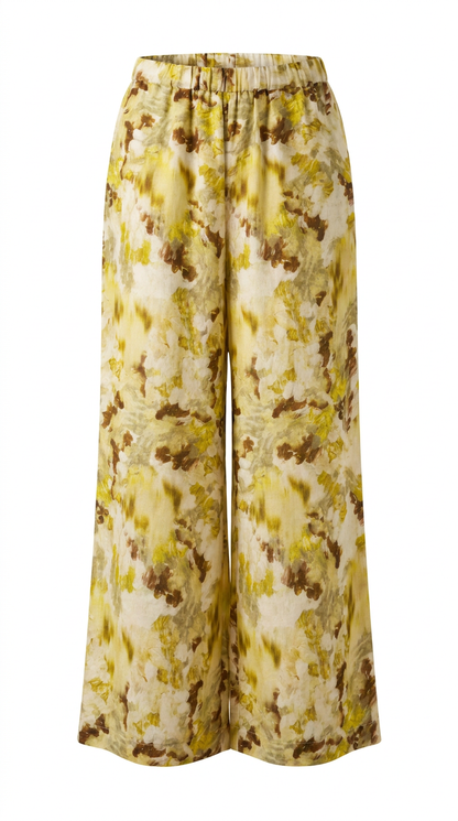 LAVEZZO Pantalone in Seta Pesante con Motivo Verde Astratto