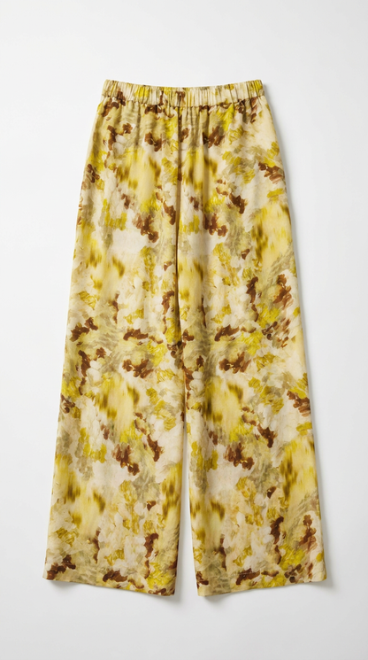LAVEZZO Pantalone in Seta Pesante con Motivo Verde Astratto