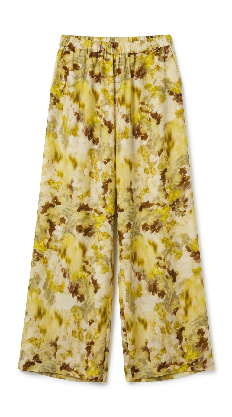 LAVEZZO Pantalone in Seta Pesante con Motivo Verde Astratto