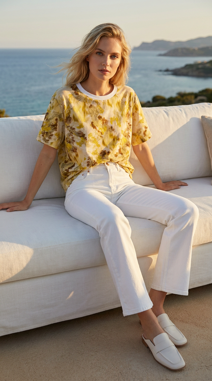 Relaxed-fit T-shirt in heavy silk with natural green shades
