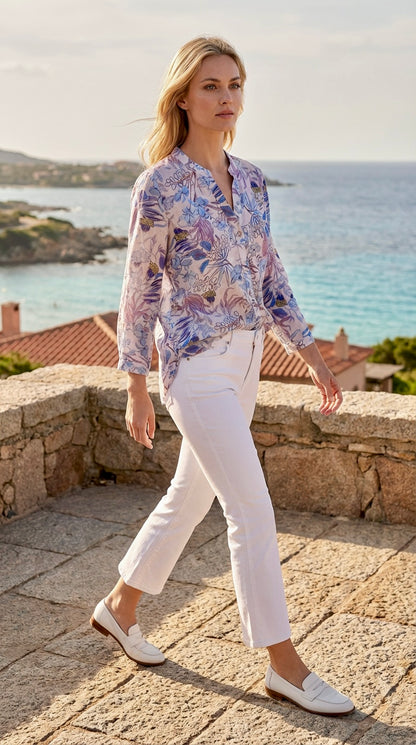LAVEZZO Camicia 3/4 in lyocell e lino 'Giardino Romano'