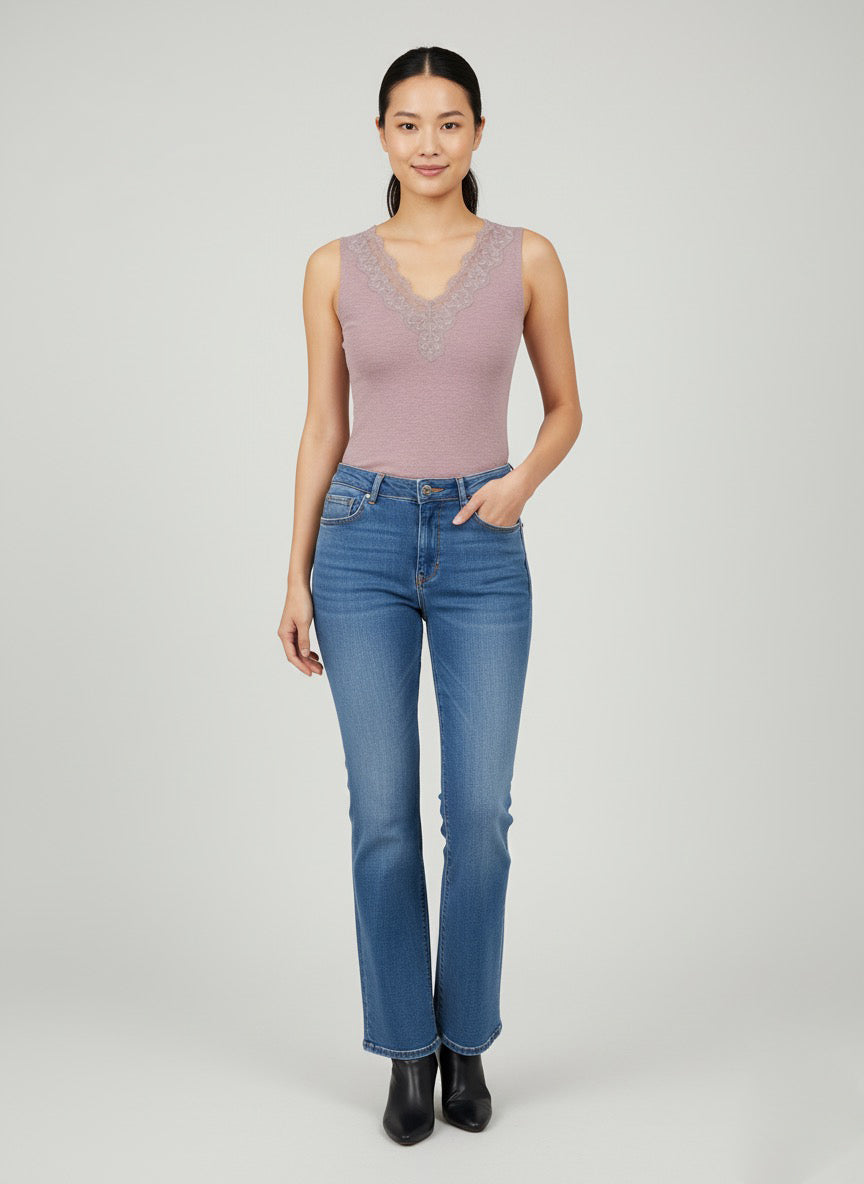 Canottiera termica in pizzo v-neck
