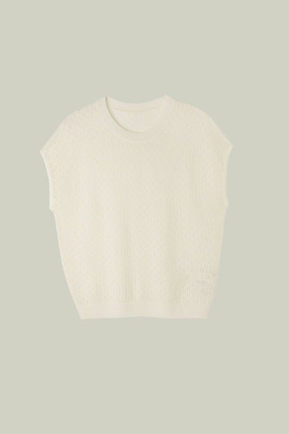 LAVEZZO Top in maglia traforata con micro-luce e manica a cappuccio
