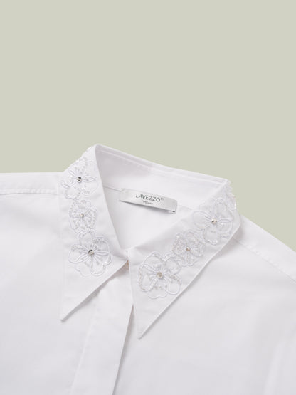  Cotton white shirt with floral embroidery