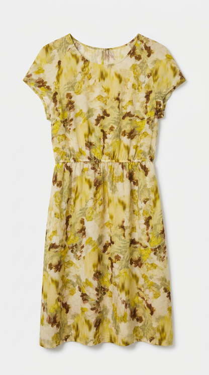 LAVEZZO Silk Dress with Abstract Green Diffusion
