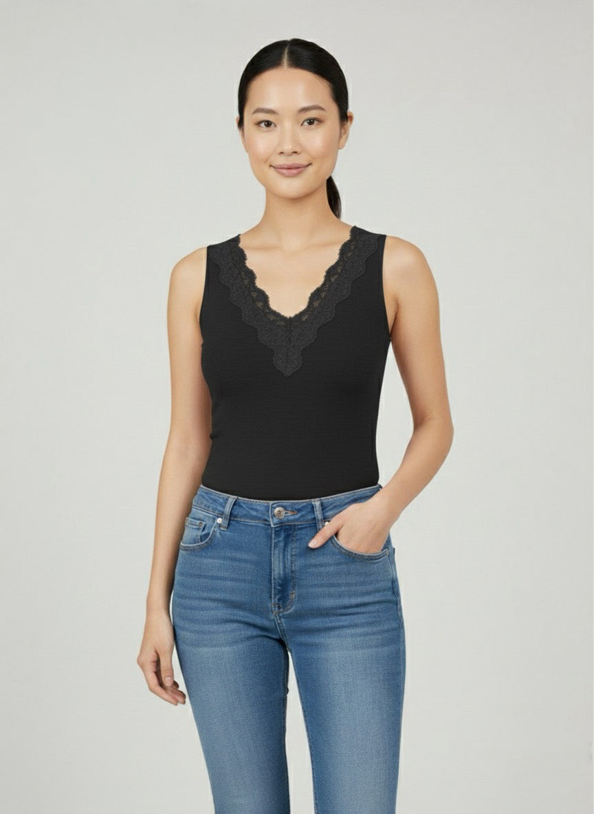 Canottiera termica in pizzo v-neck