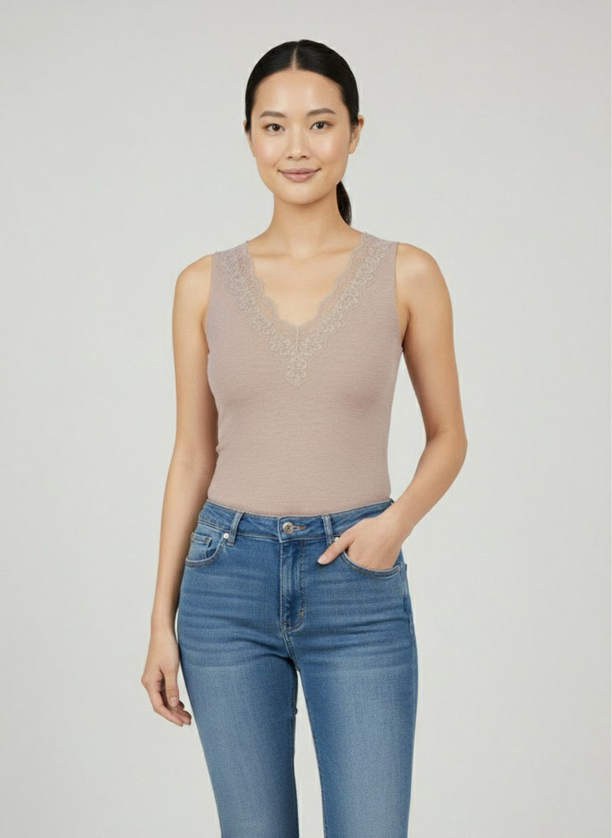 Canottiera termica in pizzo v-neck