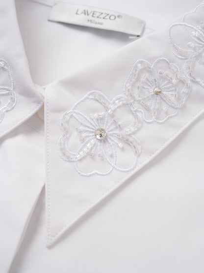  Cotton white shirt with floral embroidery