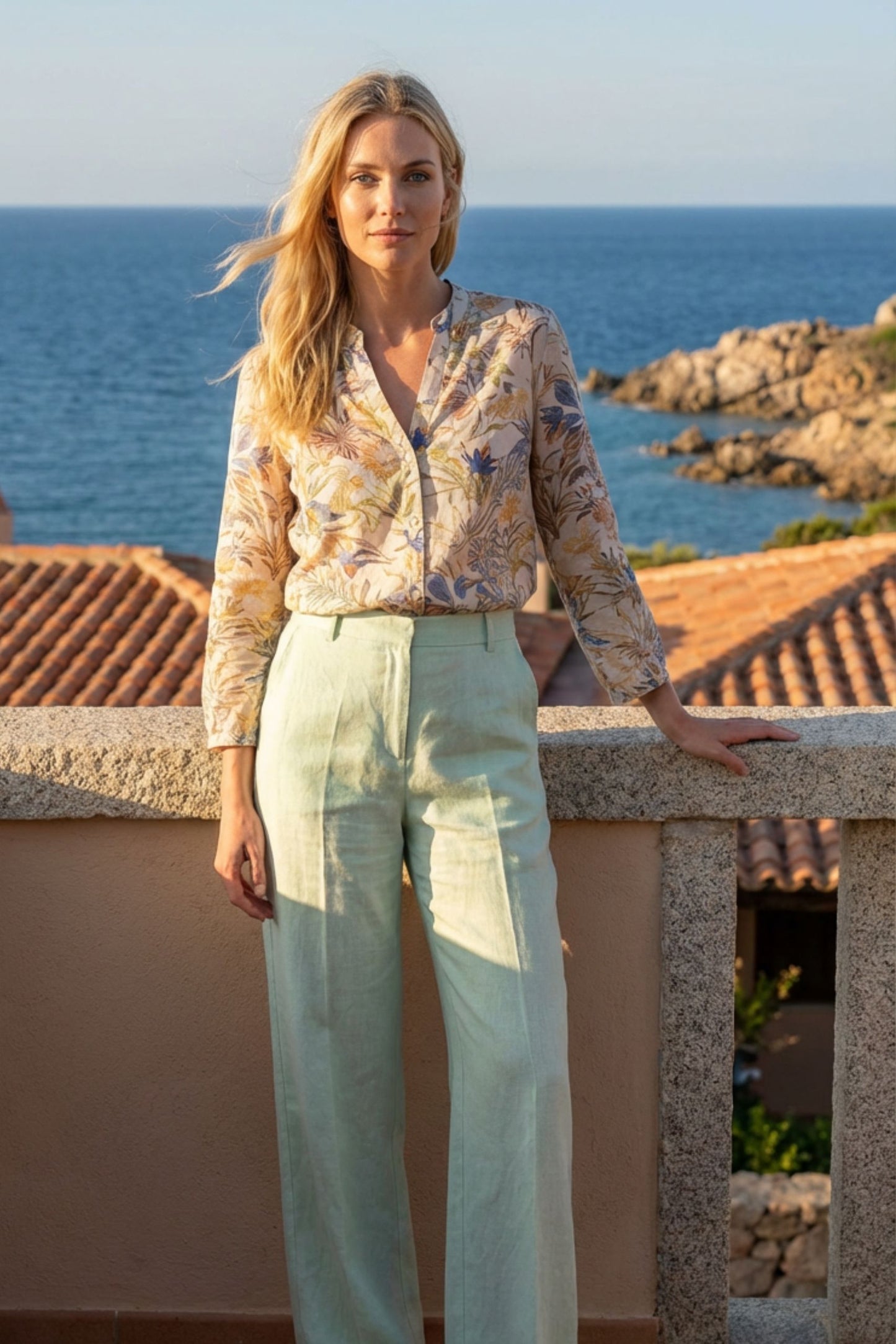 LAVEZZO Camicia 3/4 in lyocell e lino 'Giardino Romano'
