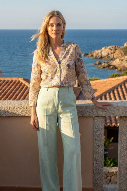 LAVEZZO Camicia 3/4 in lyocell e lino 'Giardino Romano'