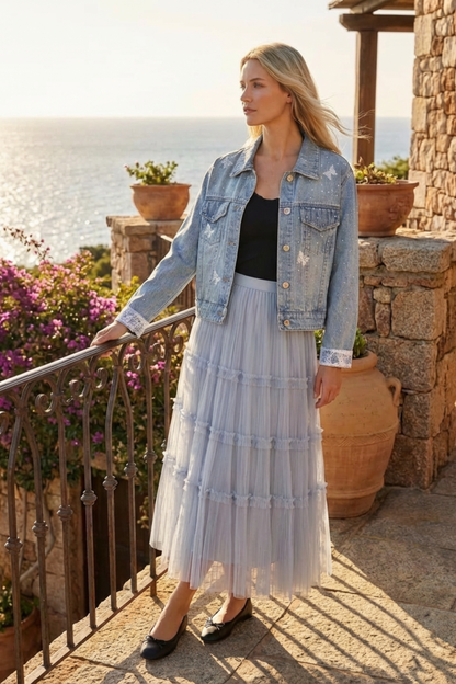 Giacca in denim con farfalle e strass LAVEZZO