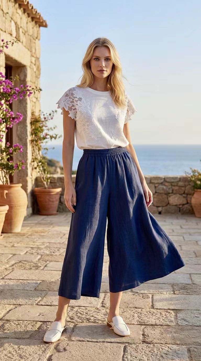100% Linen · Capri Skirt Pants