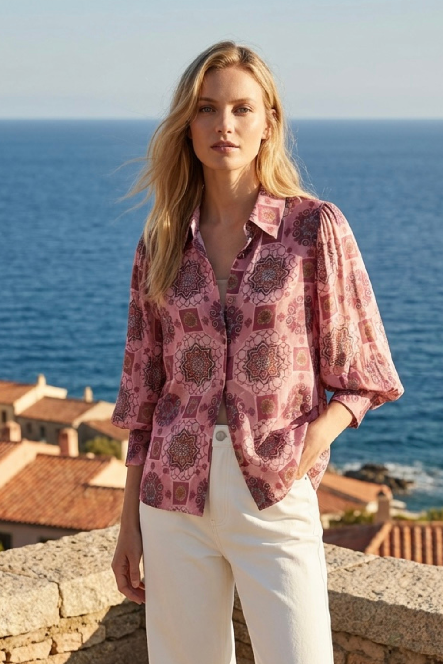 LAVEZZO Camicia Jacquard Rosa Manica 3/4