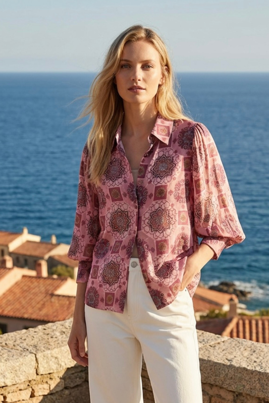LAVEZZO Camicia Jacquard Rosa Manica 3/4