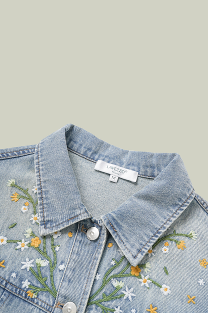 Giacca in denim con ricamo floreale delicato LAVEZZO