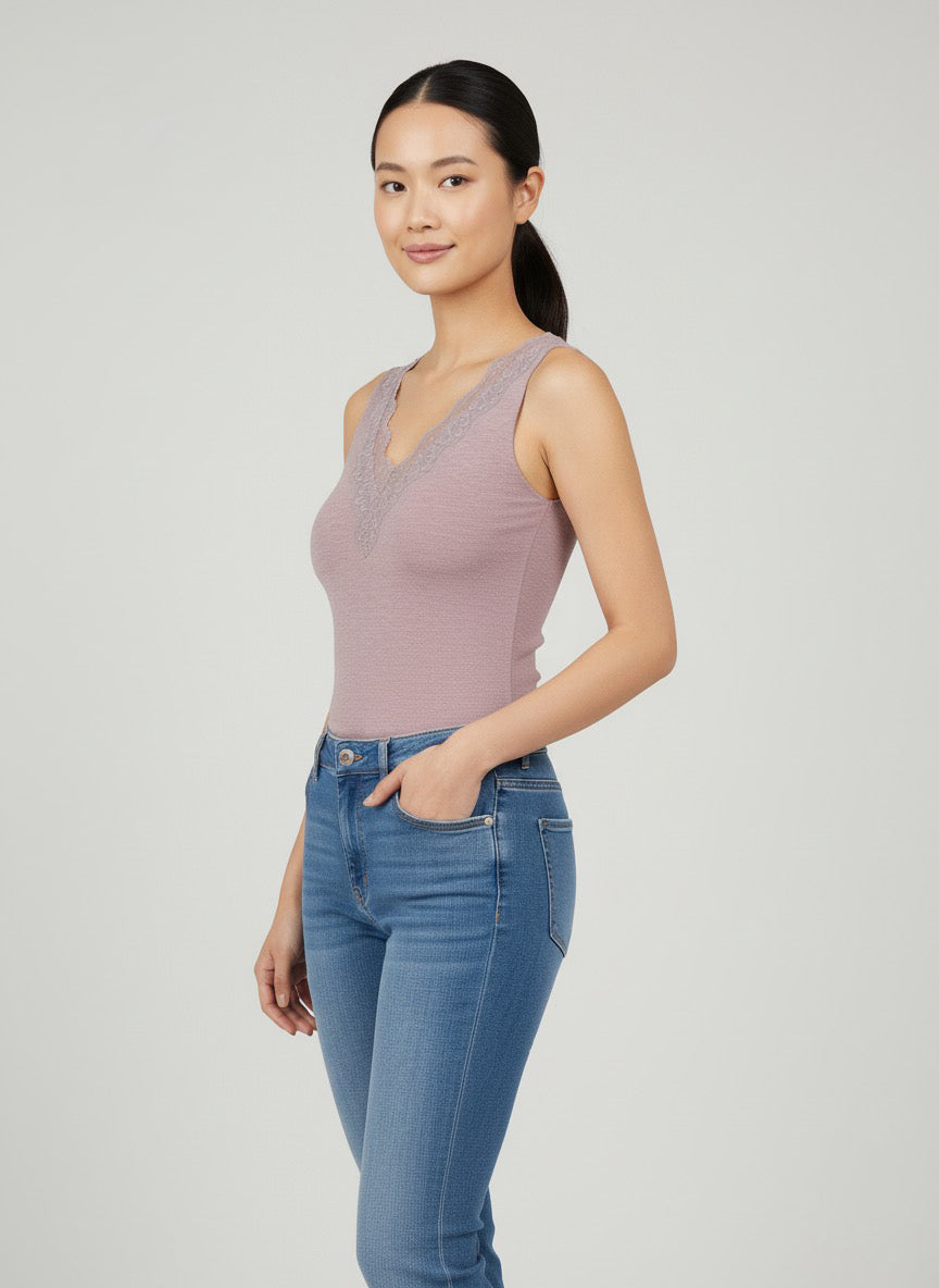 Canottiera termica in pizzo v-neck
