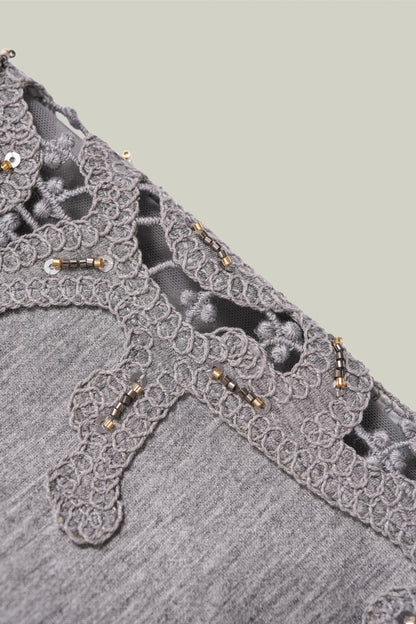 Artisanal lace cuff sweatshirt and straight-leg pants set