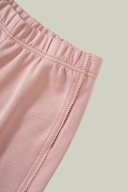 Artisanal lace cuff sweatshirt and straight-leg pants set