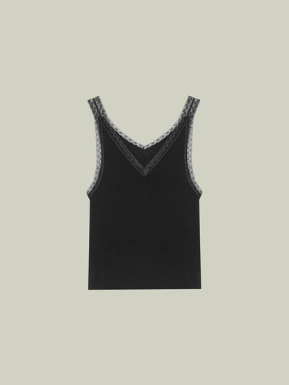  Merino wool lace-trim tank top