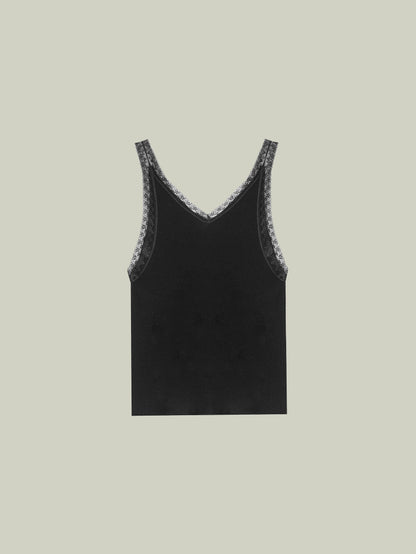  Merino wool lace-trim tank top