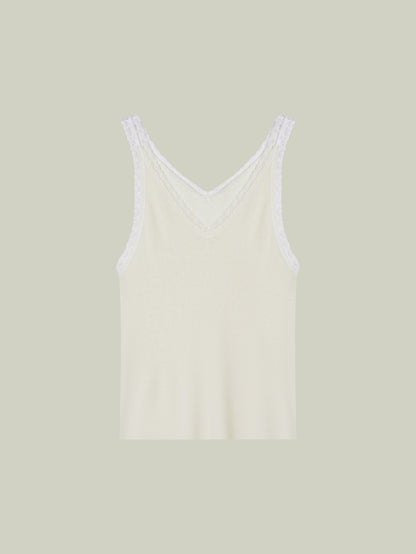  Merino wool lace-trim tank top