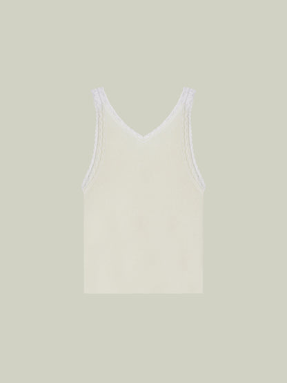  Merino wool lace-trim tank top