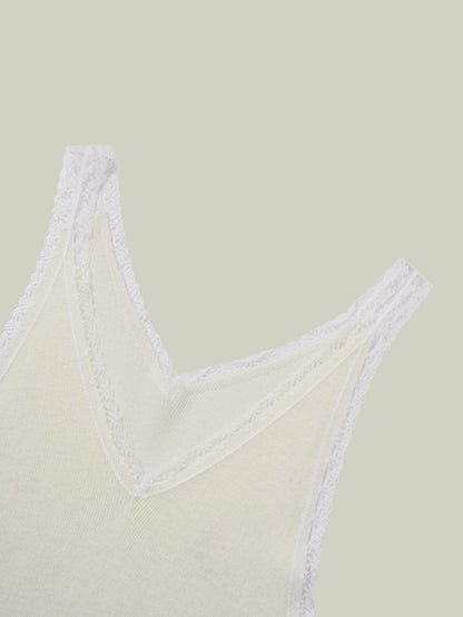  Merino wool lace-trim tank top