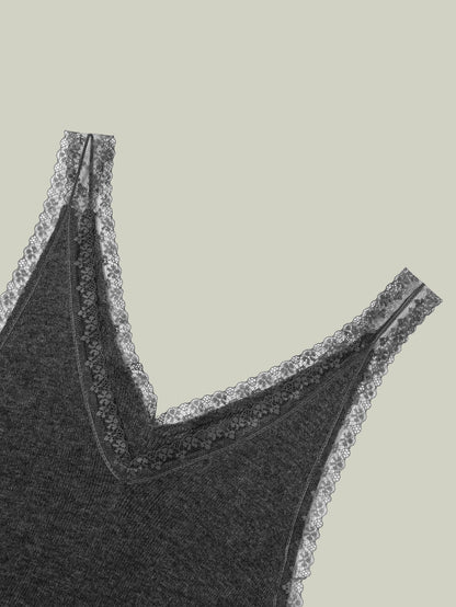  Merino wool lace-trim tank top