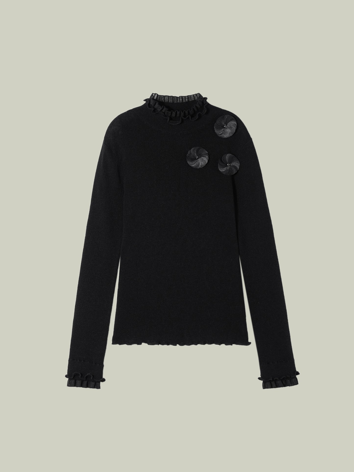 Ruffled-trim floral wool base layer