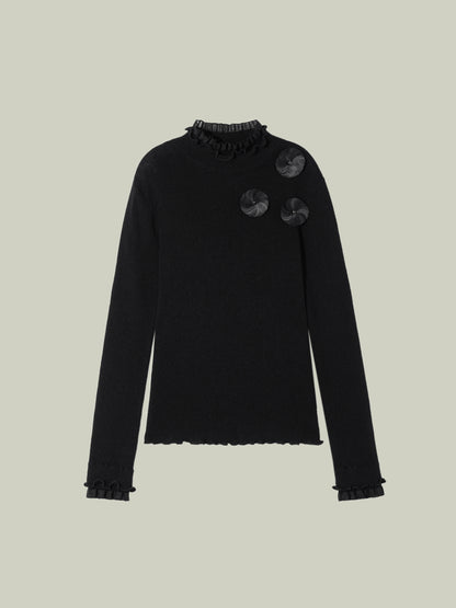 Ruffled-trim floral wool base layer