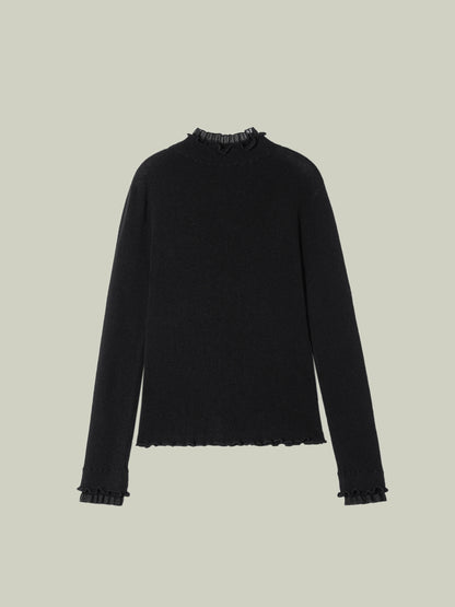 Ruffled-trim floral wool base layer