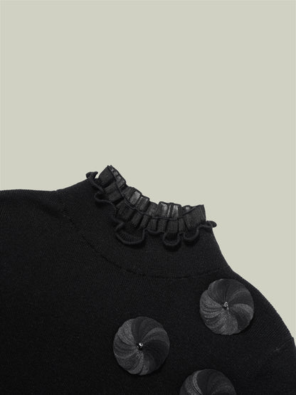 Ruffled-trim floral wool base layer